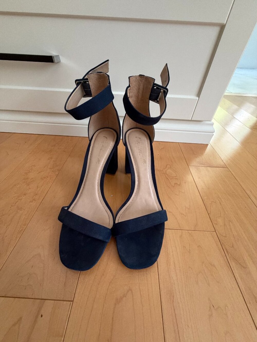 Navy Nubuck Block Heel